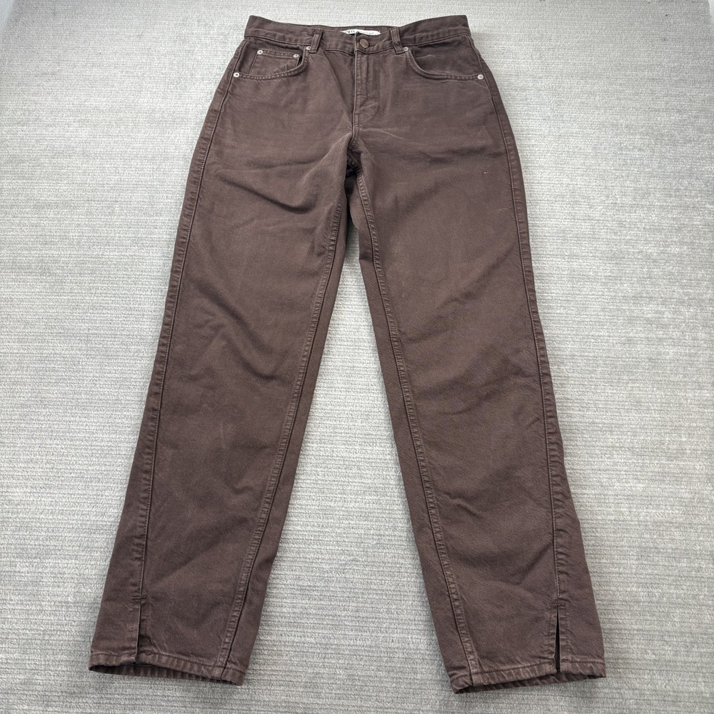 Zara Denim Wear Jeans Women 30 Brown Side Slit High Rise Tapered Casual